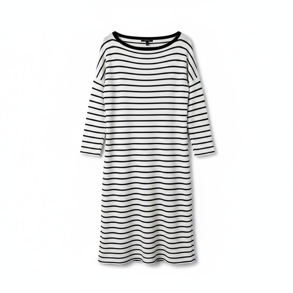 Go Couture New Striped Boat Neck Long Sleeve Sweater Maxi Dress White Navy S USA